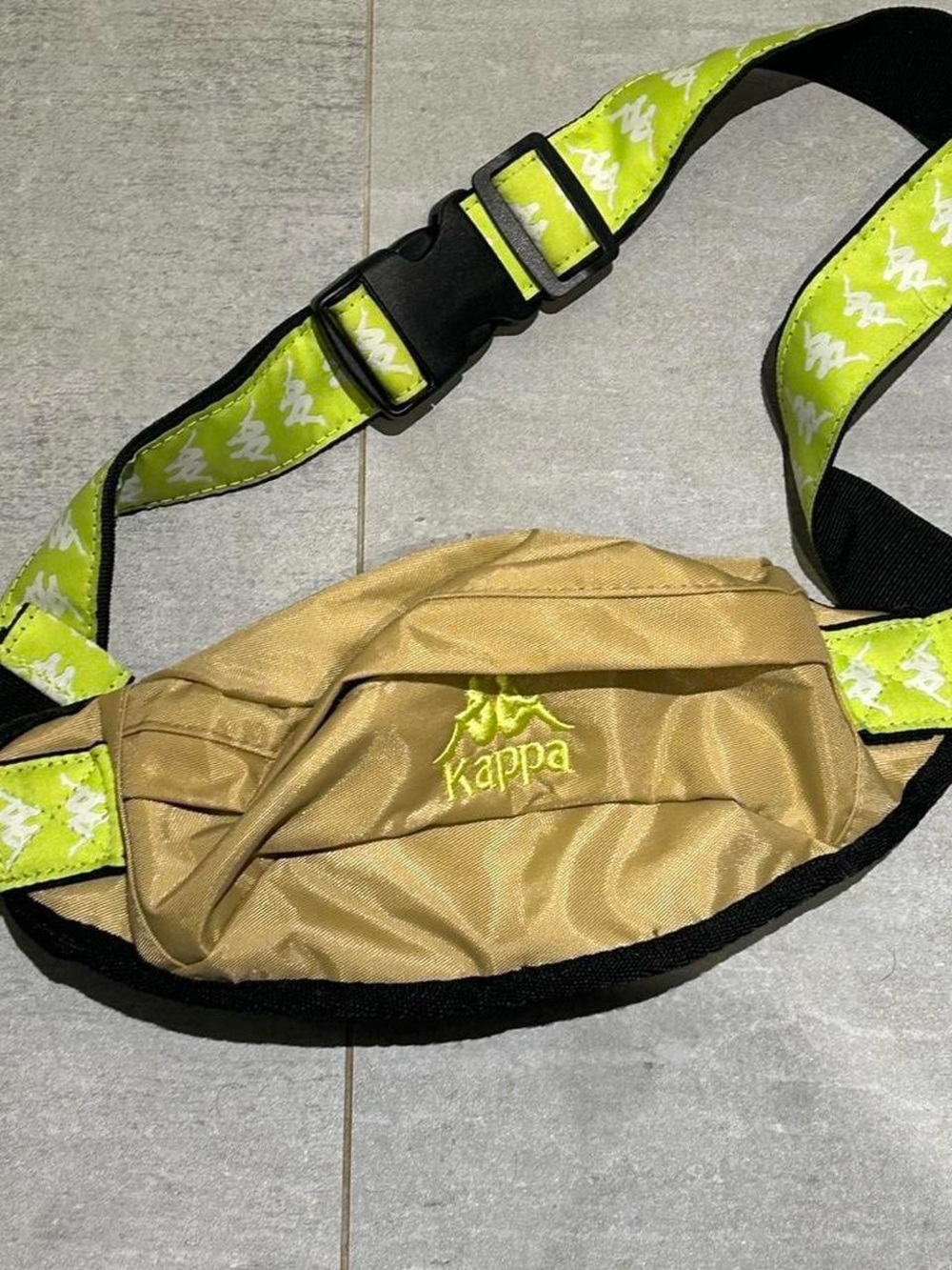 Kappa Beige Waist Bag with Neon Green Accent Strap